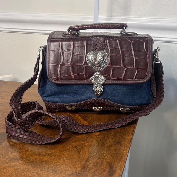 BRIGHTON Brown and Blue Women's Bag with Silver Accents - Picture 2 of 14